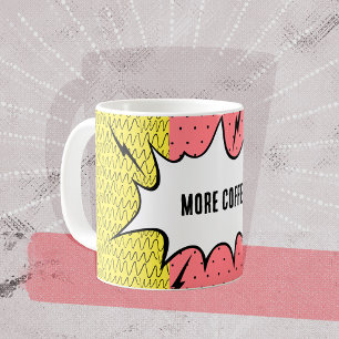 Mehr Kaffee! Comic-Art-Doodle-Gelb-Pink-Muster Kaffeetasse