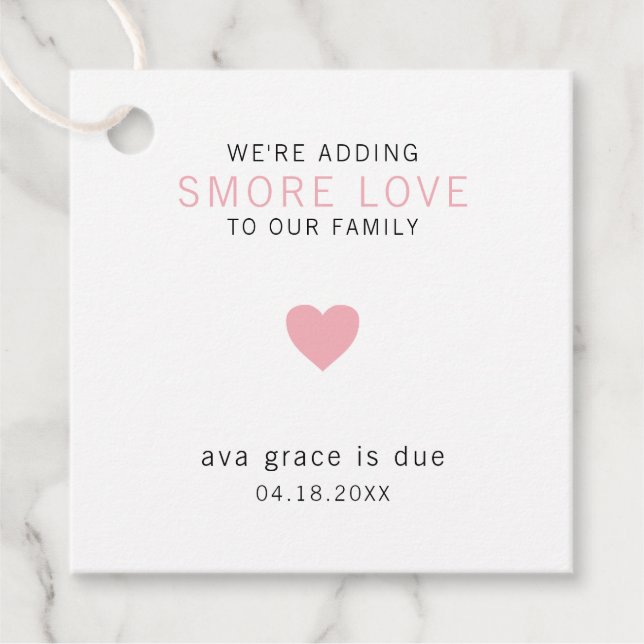 Mehr Liebe Moderne Pink Heart Girl Babydusche Geschenkanhänger (Vorderseite)