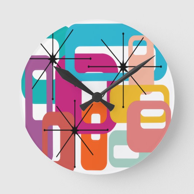 Mehr Rechtecke und Sternexplosionen Runde Wanduhr (Vorderseite)