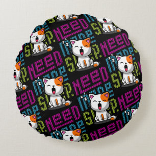 Mehr Schlaf brauchen   Funny Cat niedlicher Ausspr Rundes Kissen