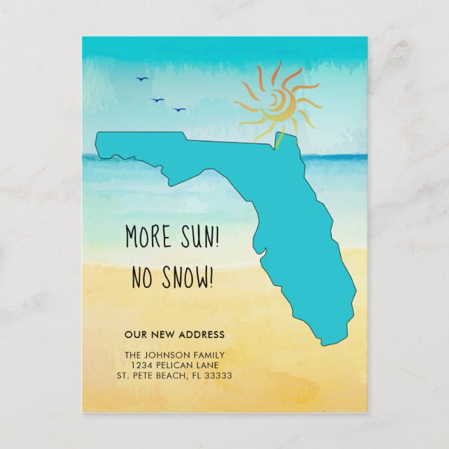 Mehr Sonne! Kein Schnee! Nach Florida überführt Ankündigungspostkarte (Vorderseite)