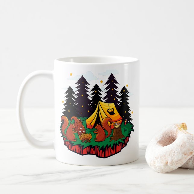 Mehr Spaß mit diesem Camping-Eichhörnchen Kaffeetasse (Mit Donut)