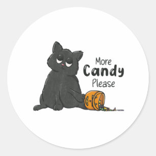Mehr Süßigkeiten bitte Halloween schwarze Katze Runder Aufkleber