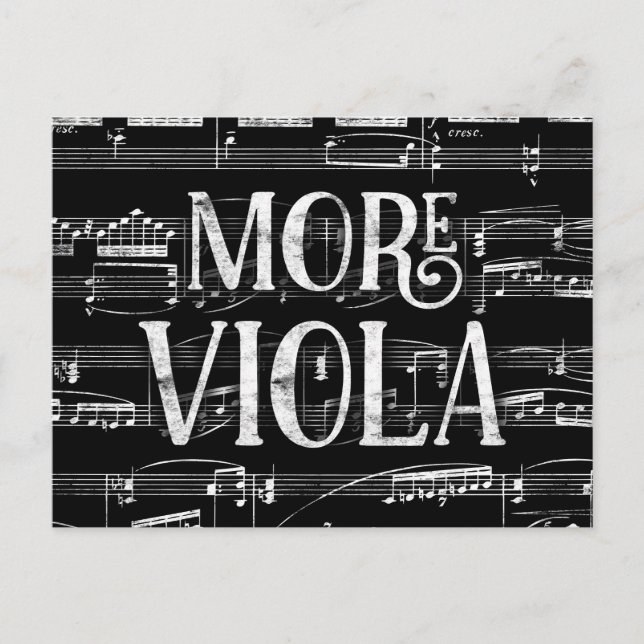 Mehr Viola Chalkboard - Schwarz-weiße Musik Postkarte (Vorderseite)