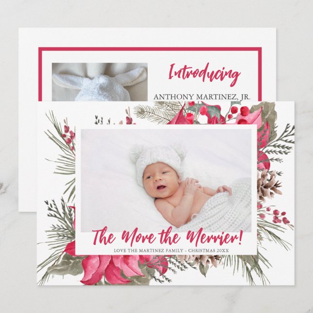 Mehr zum Merrier Poinsettia Foto Weihnachten Gebur Ankündigung (Vorne/Hinten)