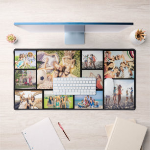 Mehrere Erinnerungen für FotoCollage halten Schreibtischunterlage