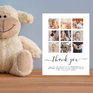 Mehrere Foto Collage Chic Script Baby Vielen Dank Postkarte