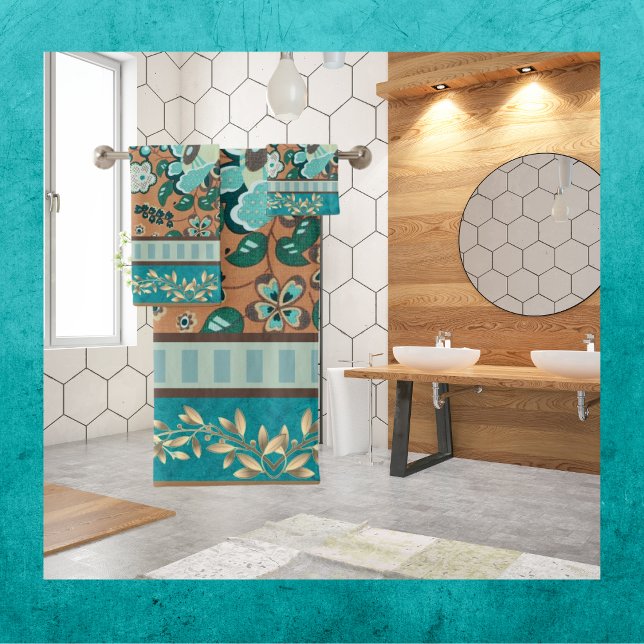 Mehrere Muster, Aquamarin, Grün, Rost, Gold, Blume Badhandtuch Set (Von Creator hochgeladen)