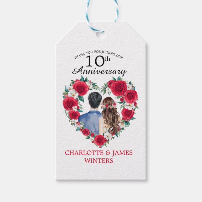 Mehrere Rose Aquarell 10. Hochzeitstag Geschenkanhänger (Vorderseite)