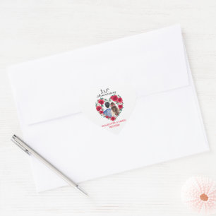 Mehrere Rose Aquarell 10. Hochzeitstag Herz-Aufkleber