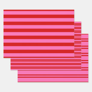 Mehrere Stripmuster DIY-Farben Rot-Rosa Geschenkpapier Set