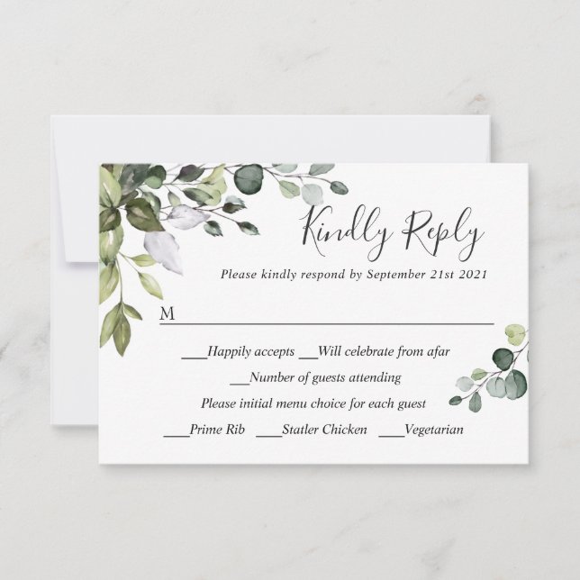 MEHRERE WAHL Einfache Elegante Eukalyptus Wedding  RSVP Karte (Vorderseite)