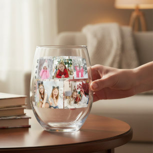 Mehrfach-Foto-Collage mit individuellem Namen Weinglas Ohne Stiel