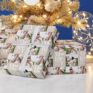 Mehrfach-Foto moderne farbenfrohe beige Typografie Geschenkpapier