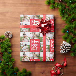 Mehrfach-Foto moderne farbenfrohe rote Typografie Geschenkpapier