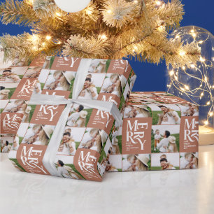 Mehrfach-Foto moderne farbenfrohe Terrakotta-Typog Geschenkpapier