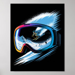 Mehrfachbelichtungs-Kunst-Ski-Alpin-Ski-Schnee-Gew Poster