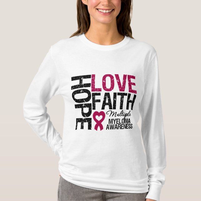 Mehrfacher Myeloma-Hoffnungs-Liebe-Glaube T-Shirt (Vorderseite)