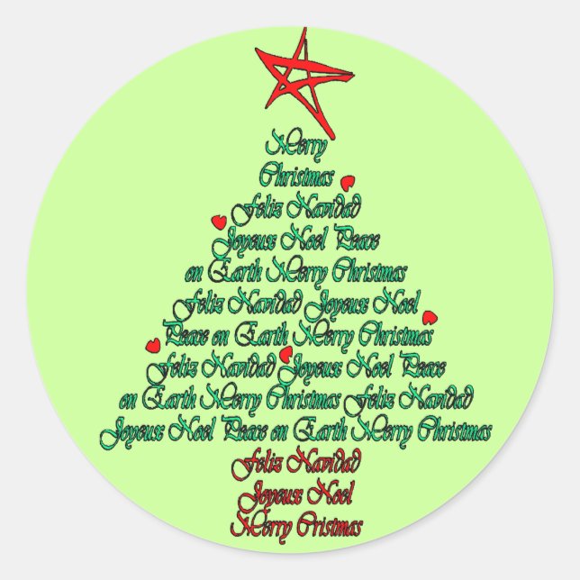 Mehrfacher Sprachweihnachtsbaum mit Sternaufkleber Runder Aufkleber (Vorderseite)