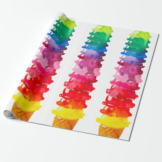MehrfarbenAquarell-Eistüte bunt Geschenkpapier (Ungerollt)
