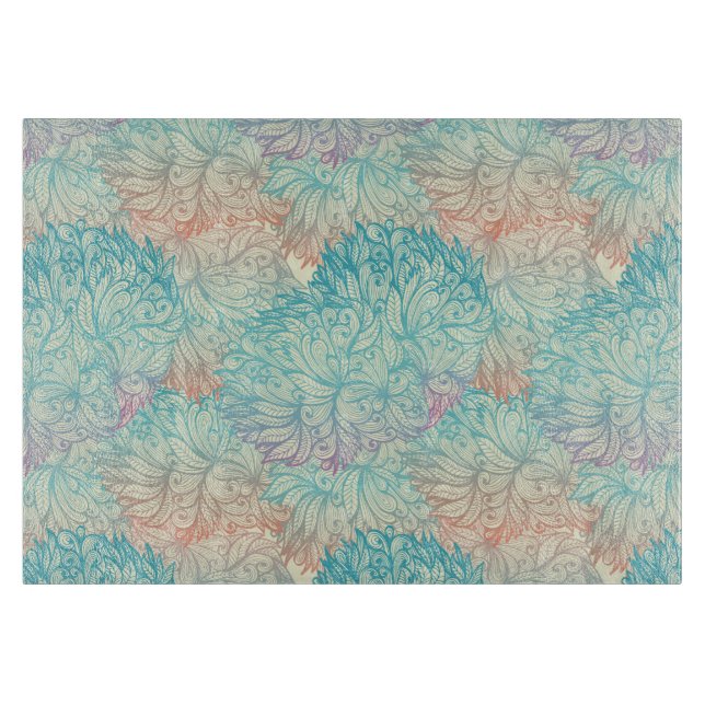 Mehrfarbenblumengekritzel-Muster Schneidebrett (Vorderseite)