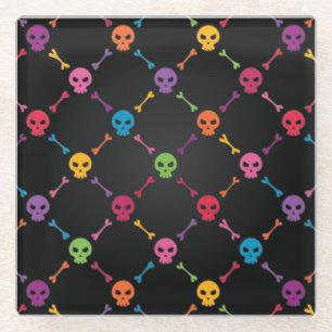 Mehrfarbenmuster mit den Schädeln Glasuntersetzer