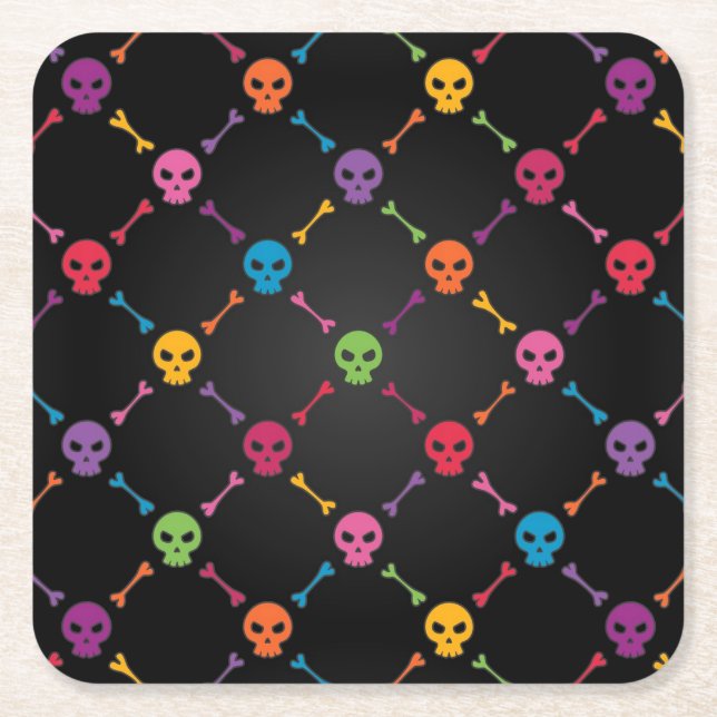 Mehrfarbenmuster mit den Schädeln Rechteckiger Pappuntersetzer (Vorderseite)