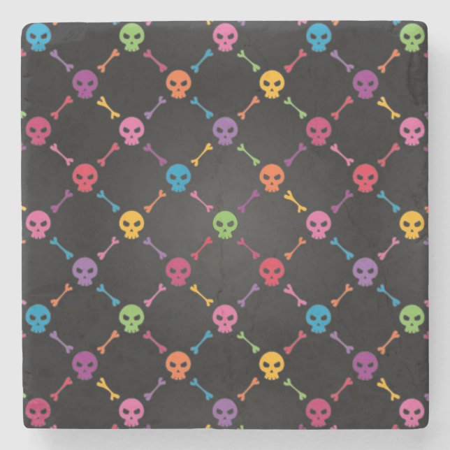 Mehrfarbenmuster mit den Schädeln Steinuntersetzer (Vorderseite)