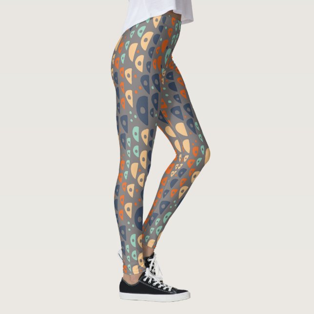 Mehrfarbig abstrakt aquamarin, orange, blau, grau, leggings (Rechts)