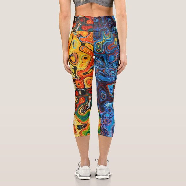 mehrfarbig Abstrakt einzigartig Capri Leggings (Rückseite)