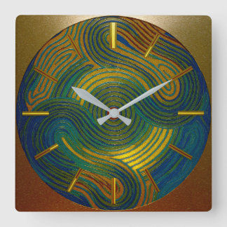 Mehrfarbig Blau Gold Grün Rot Quadratische Wanduhr