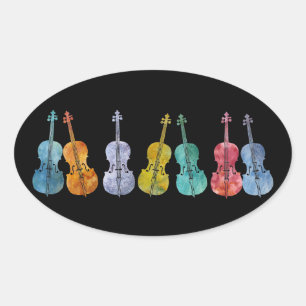 mehrfarbig Cellos Ovaler Aufkleber