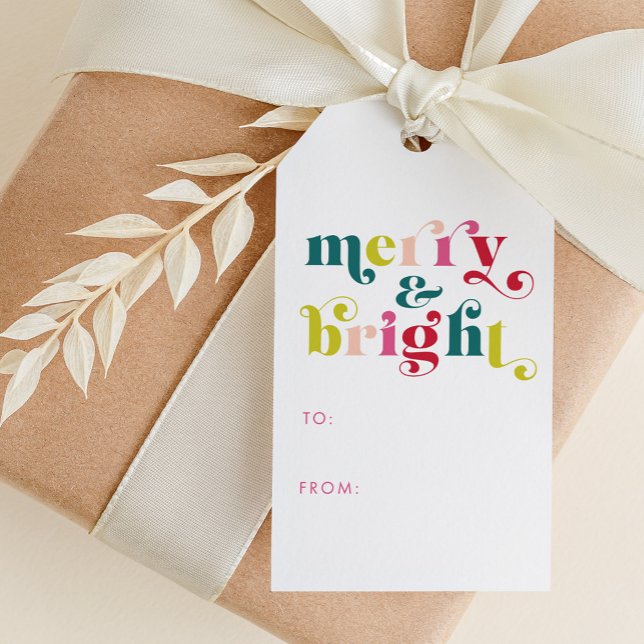 Mehrfarbig Moderne Weihnachten Geschenkanhänger (Multi Colored Modern Merry & Bright Christmas Gift Tags)