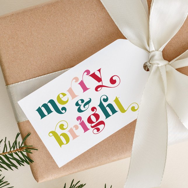 Mehrfarbig Moderne Weihnachten Geschenkanhänger (Multi Colored Modern Merry & Bright Christmas Gift Tags)