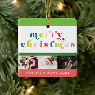 Mehrfarbig Modernes frohes Weihnachtsfest Foto Keramikornament