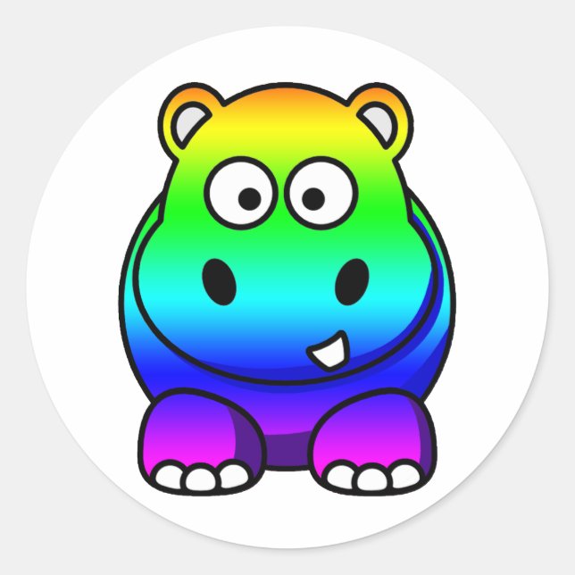 Mehrfarbig, Regenbogen Hippo Runder Aufkleber (Vorderseite)