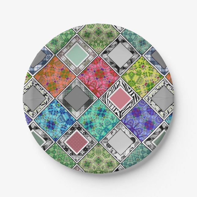 mehrfarbig , rustikal , Patchwork , Patchwork , Pa Pappteller (Vorderseite)