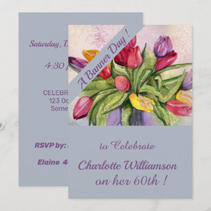 Mehrfarbig Tulip Watercolor Geburtstagsfloral Einladung