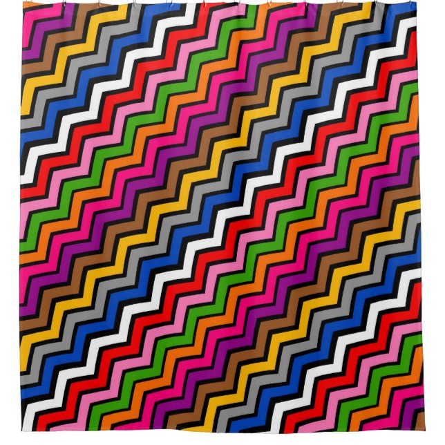 Mehrfarbig Zigzag Zickzack Black Design Duschvorhang (Vorderseite)