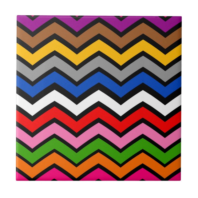 Mehrfarbig Zigzag Zickzack Black Design Fliese (Vorderseite)