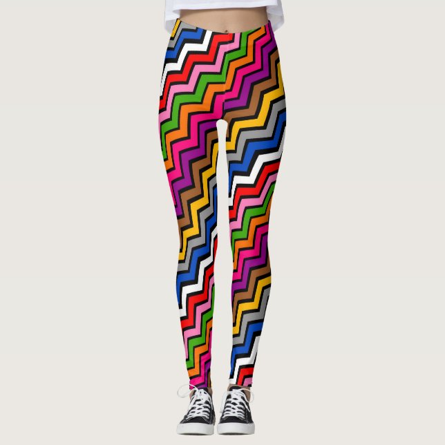 Mehrfarbig Zigzag Zickzack Black Design Leggings (Vorderseite)