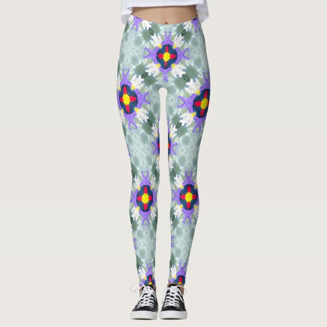 mehrfarbige 4-Punkte-Sterne schwebend Leggings (Vorderseite)