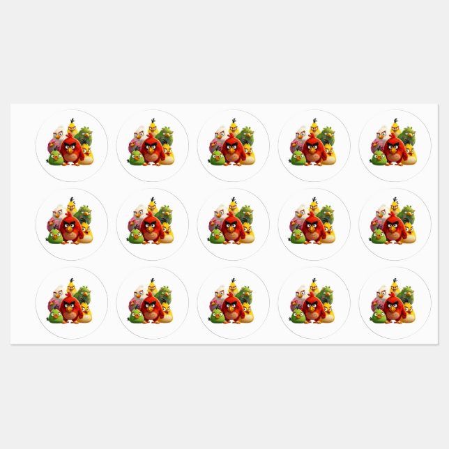 Mehrfarbige Anagry Birds Etiketten (Blatt)