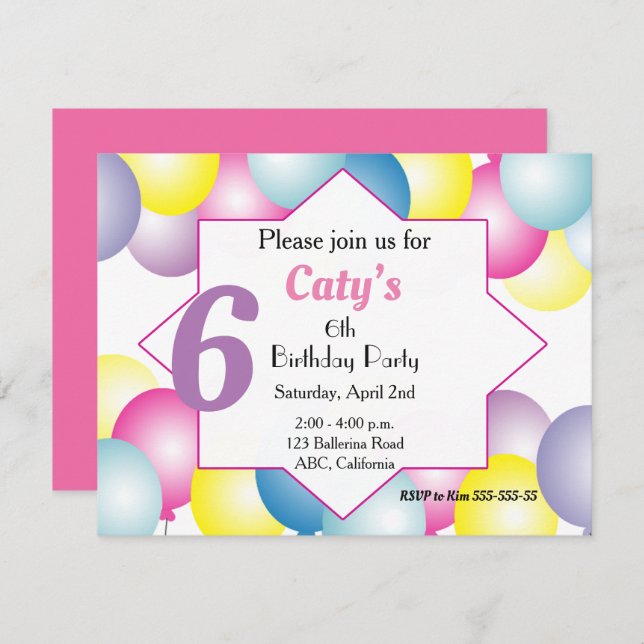 Mehrfarbige Ballon Geburtstagsparty Einladung (Vorne/Hinten)