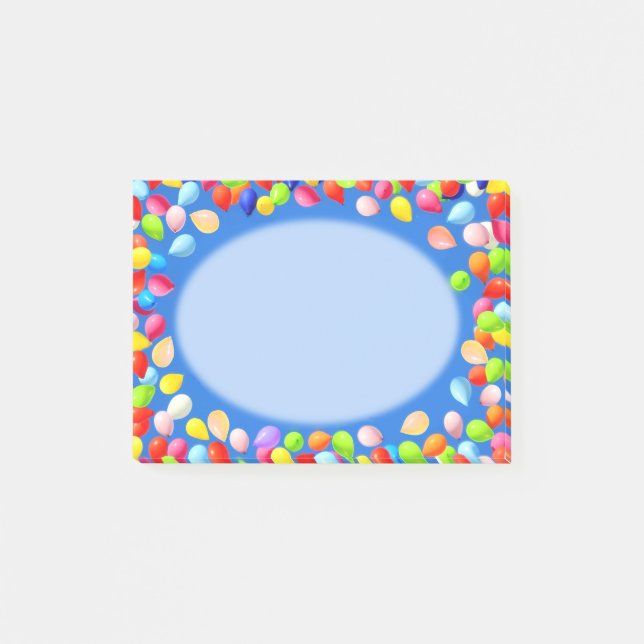 Mehrfarbige Ballons auf hellblau Post-it Klebezettel (Vorderseite)