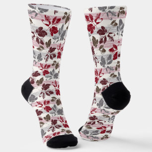 Mehrfarbige Blätter auf einem gestreiften Hintergr Socken