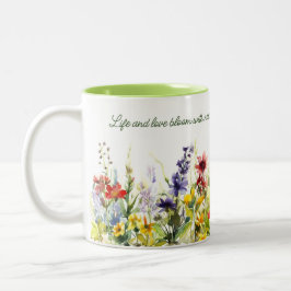 Mehrfarbige Blume Aquarelldruck Zweifarbige Tasse