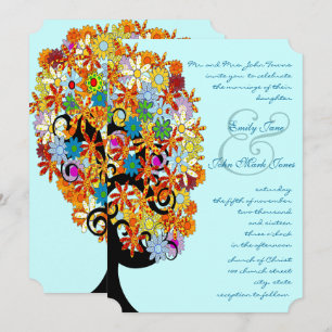 Mehrfarbige Blume Liebe Bäume Hochzeit Einladung