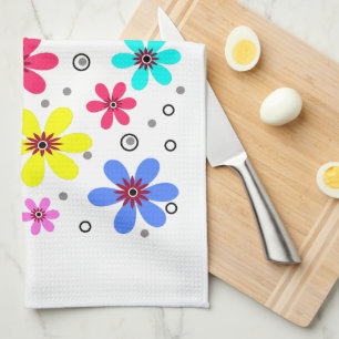 Mehrfarbige Blume mit Retro-Hintergrund summ Geschirrtuch
