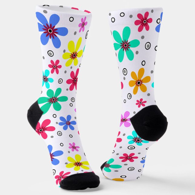 Mehrfarbige Blume mit Retro-Hintergrund summ Socken (Gewinkelt)